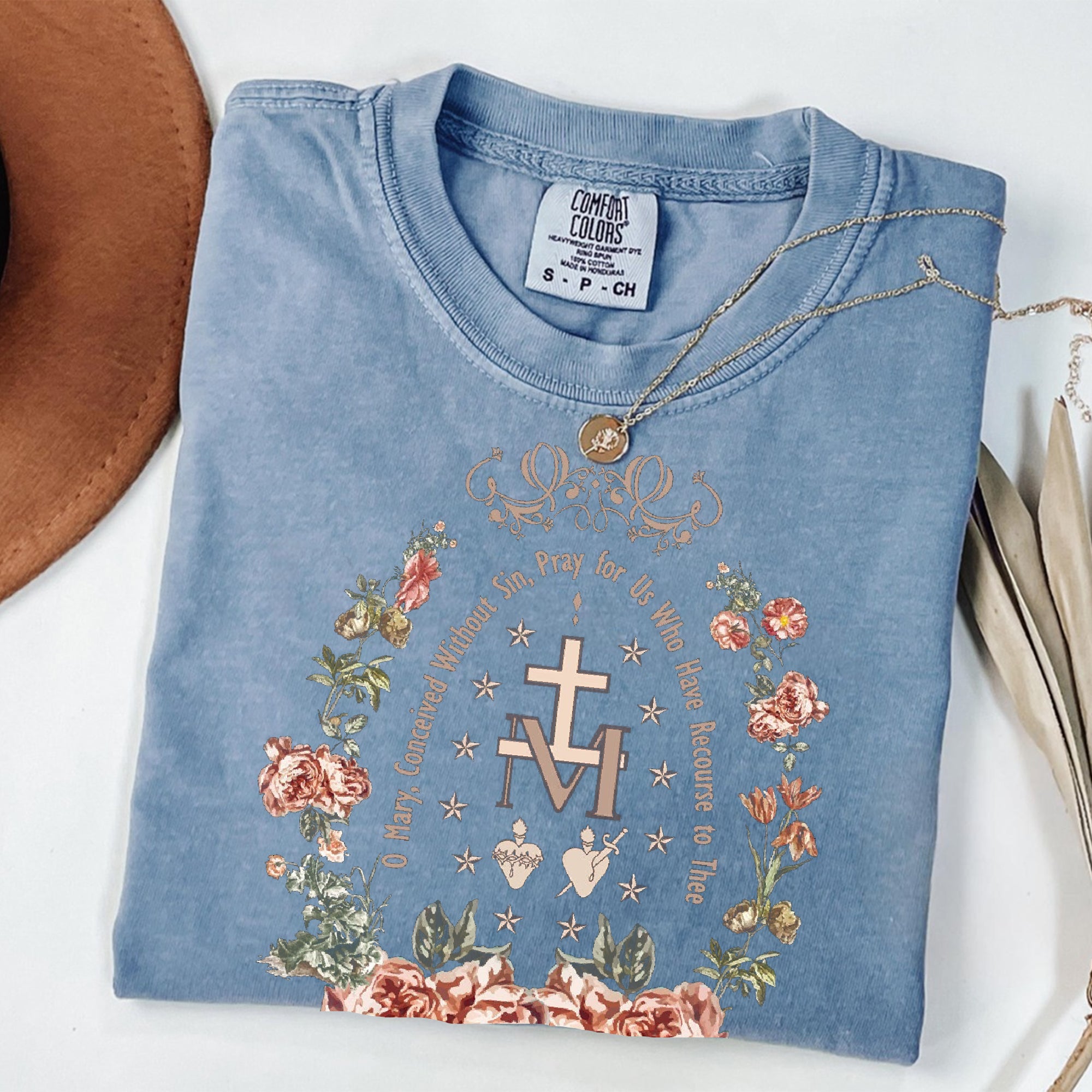 Comfort Colors® Marian Catholic T-Shirt, Virgin Mary T-shirt, Catholic Gifts For Women, Catholic T-shirt, Retro Christian Gifts, Bible Verse Her Gifts, Religious Trendy Shirt Tees